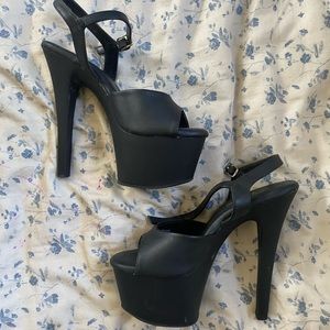 Black Ankle Strap Six Inch Pleaser Heel